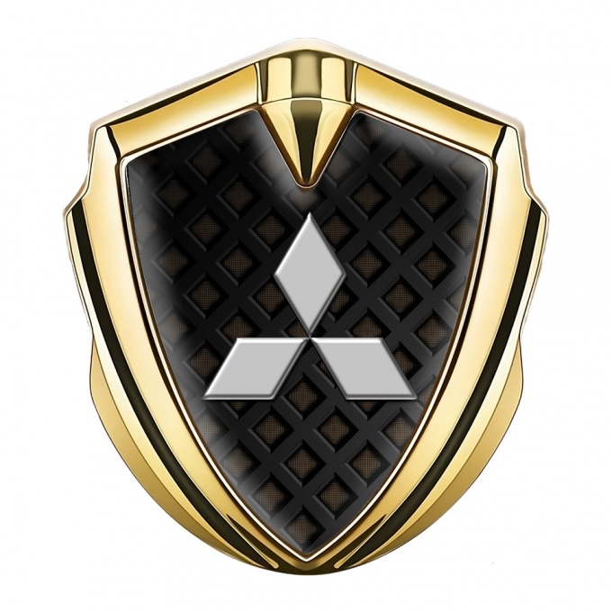 Mitsubishi Bodyside Domed Emblem Gold Fence Pattern Grey Logo