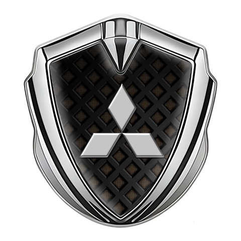 Mitsubishi Bodyside Domed Emblem Silver Fence Pattern Grey Logo