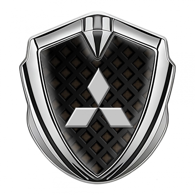 Mitsubishi Bodyside Domed Emblem Silver Fence Pattern Grey Logo