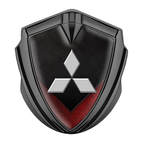 Mitsubishi Metal 3D Domed Emblem Graphite Dark Texture Red Elements