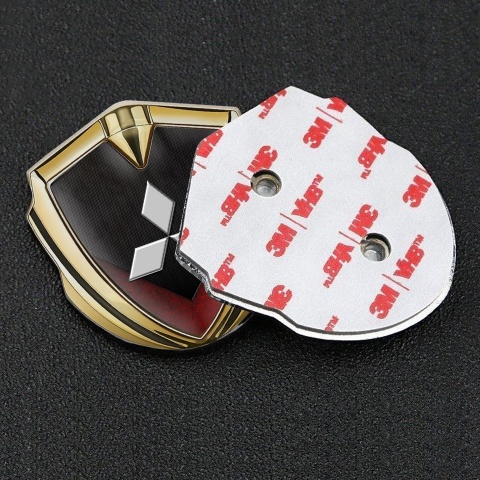 Mitsubishi Metal 3D Domed Emblem Gold Dark Texture Red Elements