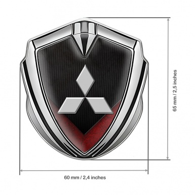 Mitsubishi Metal 3D Domed Emblem Silver Dark Texture Red Elements