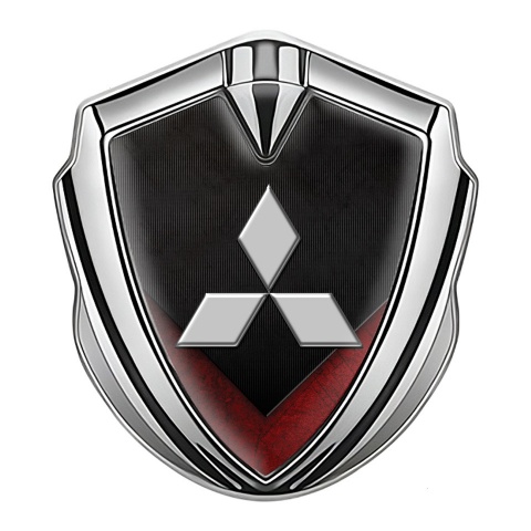Mitsubishi Metal 3D Domed Emblem Silver Dark Texture Red Elements