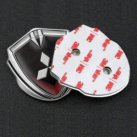 Mitsubishi Metal 3D Domed Emblem Silver Dark Texture Red Elements