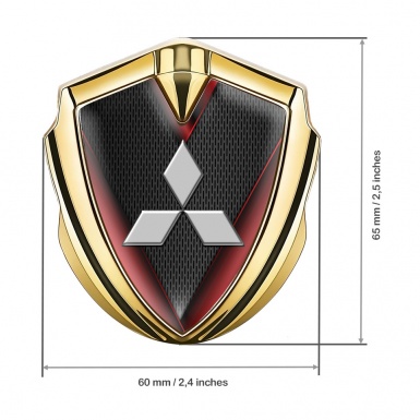 Mitsubishi Bodyside Badge Self Adhesive Gold Dark Mesh Red Fragments