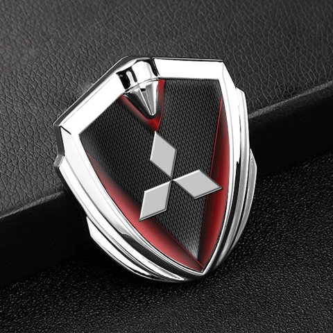 Mitsubishi Bodyside Badge Self Adhesive Silver Dark Mesh Red Fragments