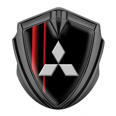 Mitsubishi Fender Emblem Badge Graphite Black Base Crimson Stripes