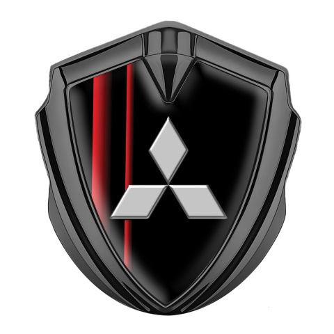 Mitsubishi Fender Emblem Badge Graphite Black Base Crimson Stripes