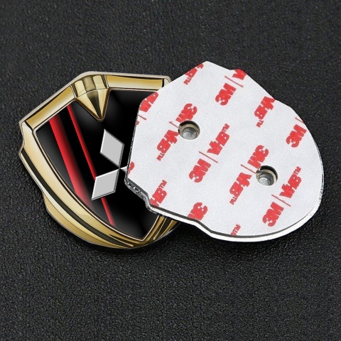 Mitsubishi Fender Emblem Badge Gold Black Base Crimson Stripes
