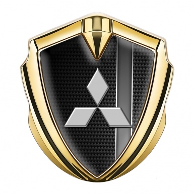 Mitsubishi Emblem Trunk Badge Gold Black Carbon Grey Gradient Stripe