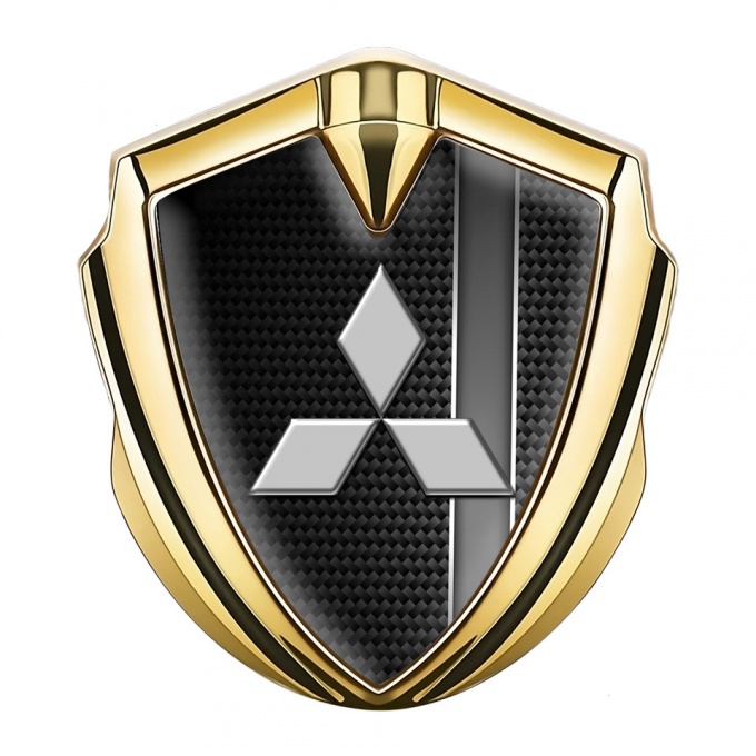 Mitsubishi Emblem Trunk Badge Gold Black Carbon Grey Gradient Stripe