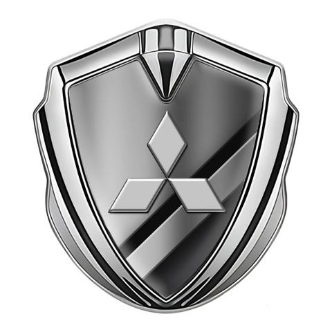 Mitsubishi Trunk Emblem Badge Silver Polished Texture Grey Clean Edition