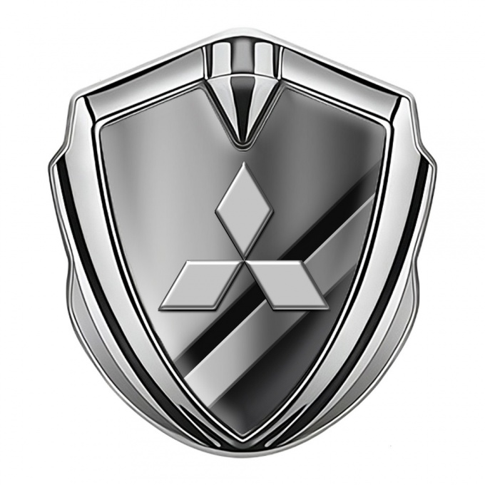 Mitsubishi Trunk Emblem Badge Silver Polished Texture Grey Clean Edition