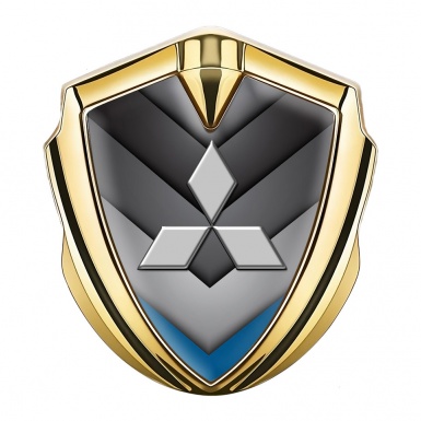 Mitsubishi Emblem Car Badge Gold Grey Blue Pattern Classic Logo