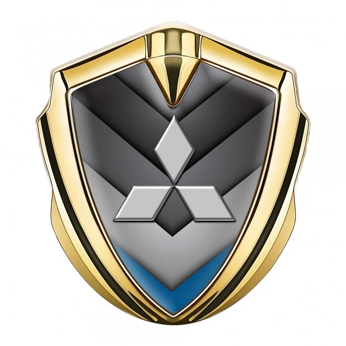 Mitsubishi Emblem Car Badge Gold Grey Blue Pattern Classic Logo