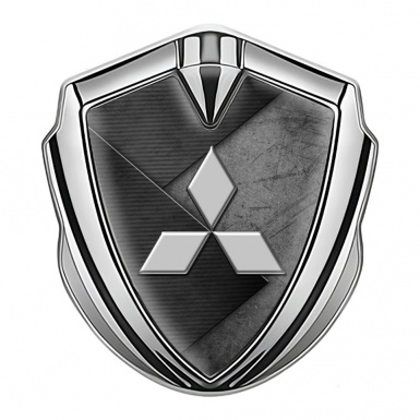 Mitsubishi Bodyside Domed Emblem Silver Scratched Texture Grey Logo