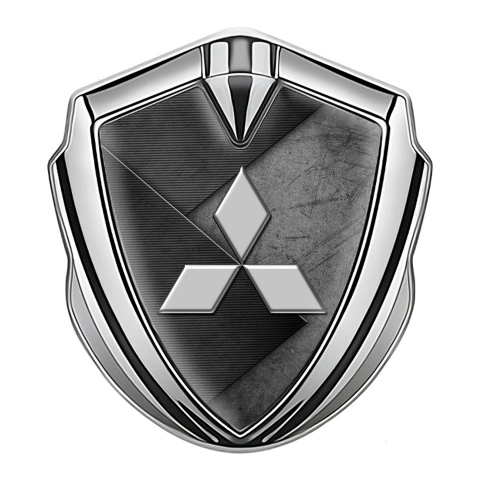 Mitsubishi Bodyside Domed Emblem Silver Scratched Texture Grey Logo