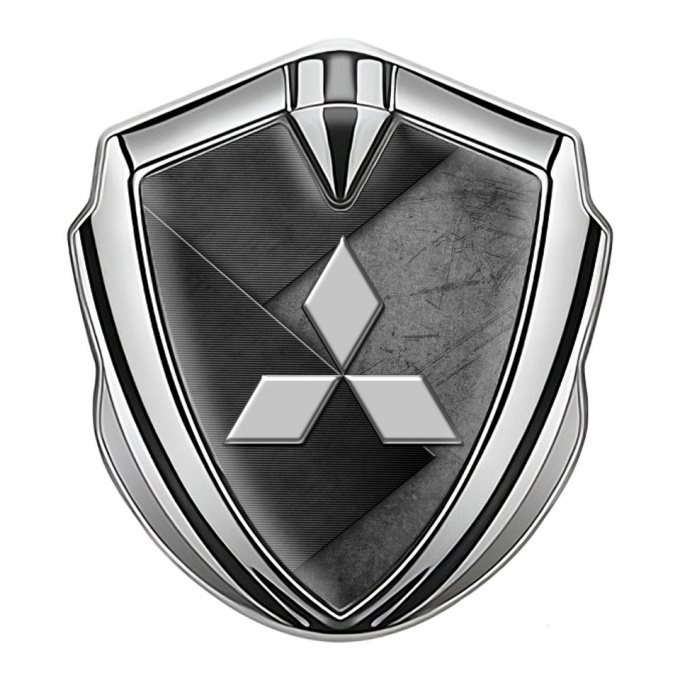 Mitsubishi Bodyside Domed Emblem Silver Scratched Texture Grey Logo