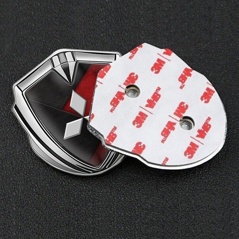 Mitsubishi Bodyside Emblem Self Adhesive Silver Red Texture Black Design