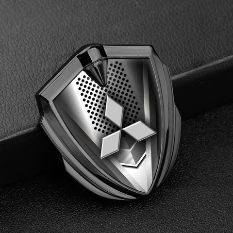 Mitsubishi Metal Emblem Self Adhesive Graphite Metallic Grille Clean Logo