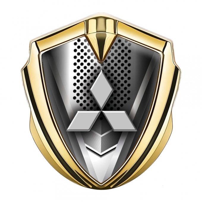 Mitsubishi Metal Emblem Self Adhesive Gold Metallic Grille Clean Logo