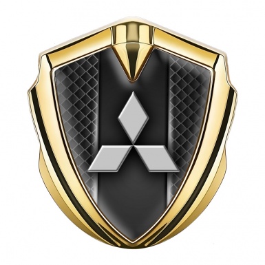 Mitsubishi Metal 3D Domed Emblem Gold Dark Cells Glow Effect Motif