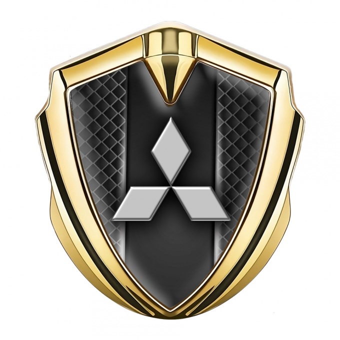 Mitsubishi Metal 3D Domed Emblem Gold Dark Cells Glow Effect Motif