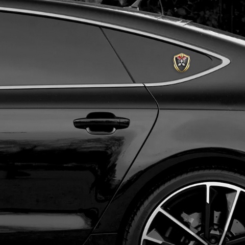 Mitsubishi Bodyside Badge Self Adhesive Gold Dark Mesh Red Crest
