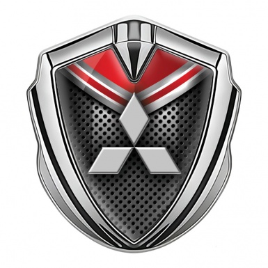 Mitsubishi Bodyside Badge Self Adhesive Silver Dark Mesh Red Crest