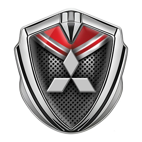 Mitsubishi Bodyside Badge Self Adhesive Silver Dark Mesh Red Crest