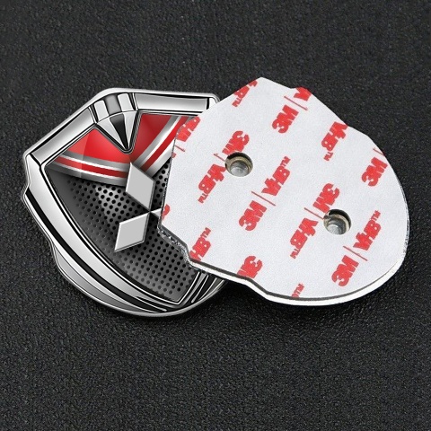 Mitsubishi Bodyside Badge Self Adhesive Silver Dark Mesh Red Crest