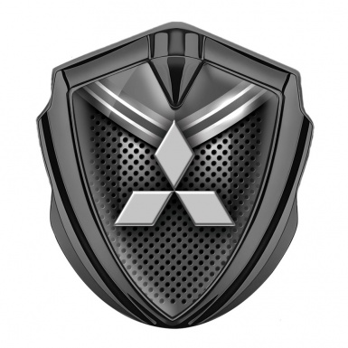 Mitsubishi Emblem Badge Self Adhesive Graphite Metal Grate Grey Crest