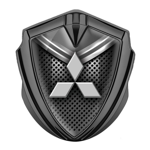 Mitsubishi Emblem Badge Self Adhesive Graphite Metal Grate Grey Crest
