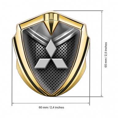 Mitsubishi Emblem Badge Self Adhesive Gold Metal Grate Grey Crest