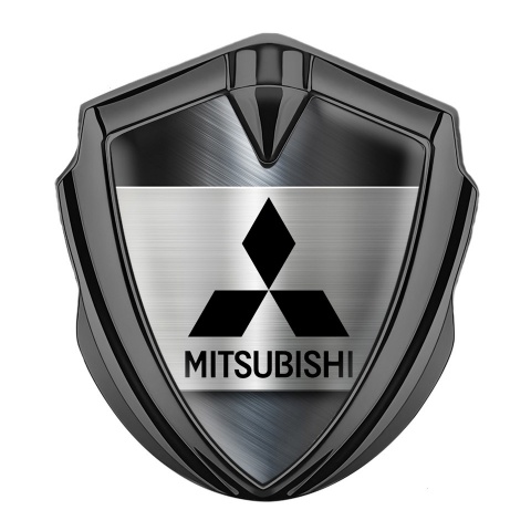 Mitsubishi Fender Emblem Badge Graphite Brushed Steel Black Logo