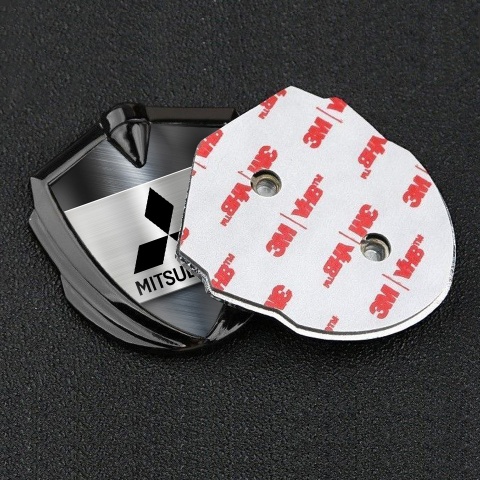 Mitsubishi Fender Emblem Badge Graphite Brushed Steel Black Logo
