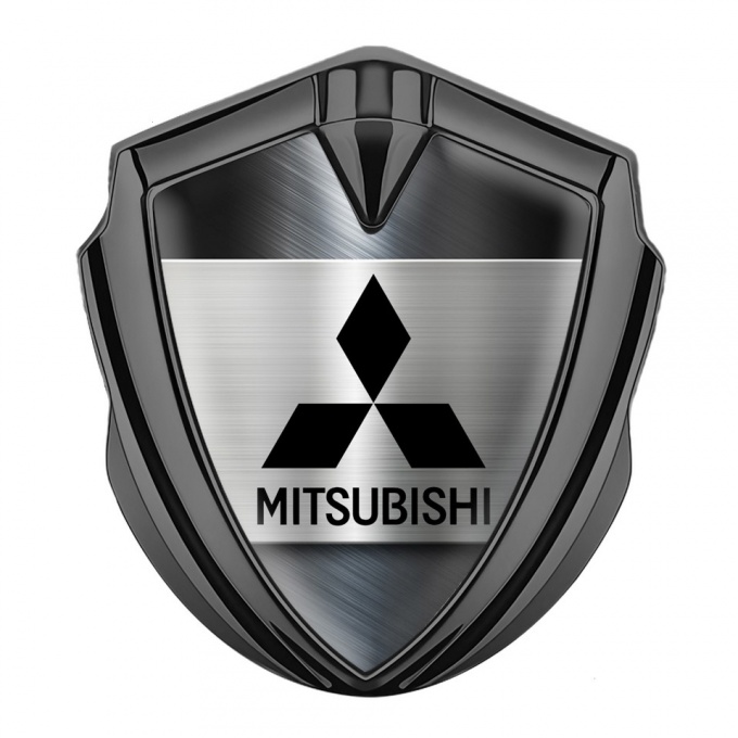 Mitsubishi Fender Emblem Badge Graphite Brushed Steel Black Logo