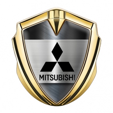Mitsubishi Fender Emblem Badge Gold Brushed Steel Black Logo