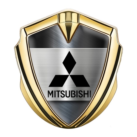 Mitsubishi Fender Emblem Badge Gold Brushed Steel Black Logo