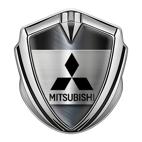 Mitsubishi Fender Emblem Badge Silver Brushed Steel Black Logo