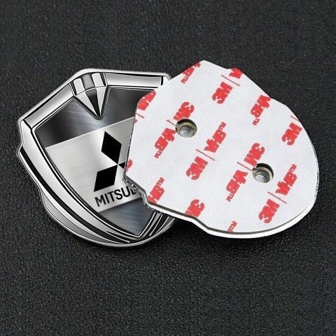 Mitsubishi Fender Emblem Badge Silver Brushed Steel Black Logo