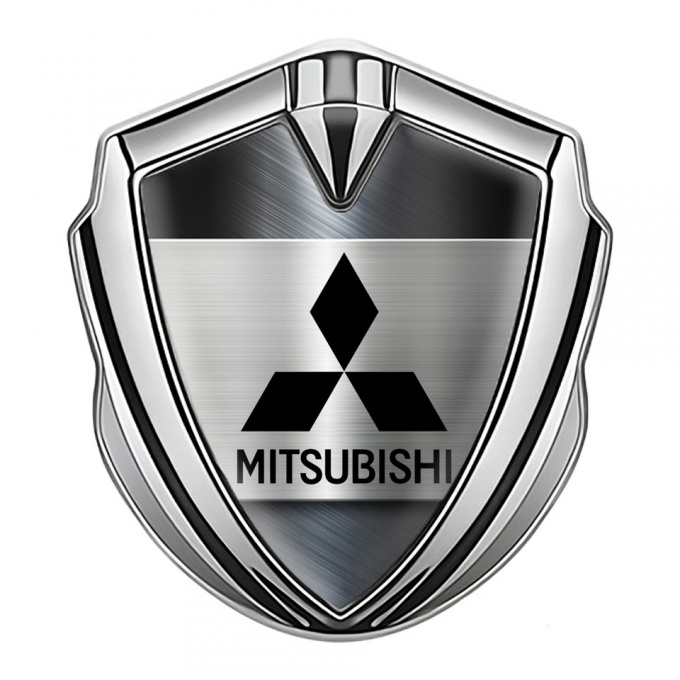Mitsubishi Fender Emblem Badge Silver Brushed Steel Black Logo