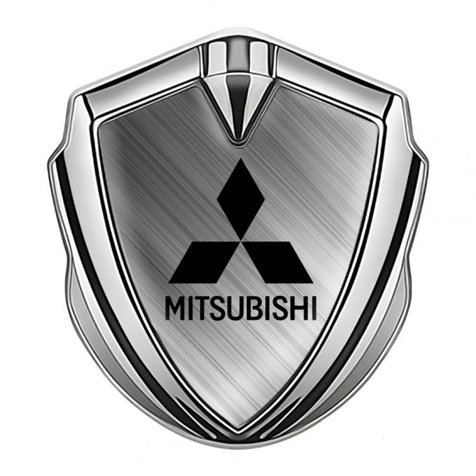 Mitsubishi Trunk Emblem Badge Silver Brushed Aluminum Black Edition
