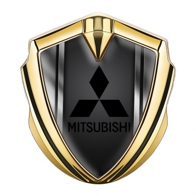 Mitsubishi Emblem Car Badge Gold Metal Frame Black Logo Design