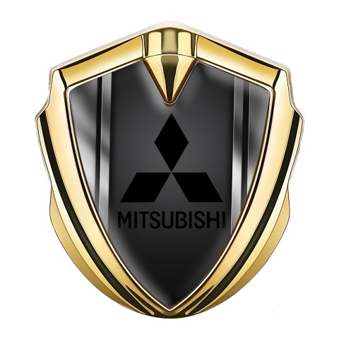Mitsubishi Emblem Car Badge Gold Metal Frame Black Logo Design