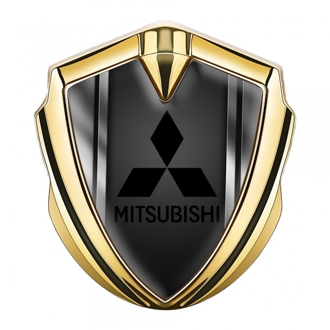 Mitsubishi Emblem Car Badge Gold Metal Frame Black Logo Design