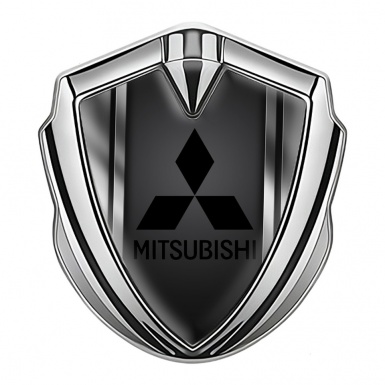 Mitsubishi Emblem Car Badge Silver Metal Frame Black Logo Design