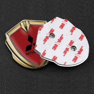 Mitsubishi Bodyside Emblem Self Adhesive Gold Red Carbon Black Logo