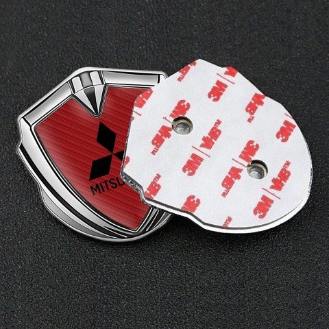 Mitsubishi Bodyside Emblem Self Adhesive Silver Red Carbon Black Logo