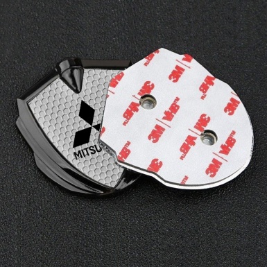 Mitsubishi Metal Emblem Self Adhesive Graphite Grey Honeycomb Black Motif